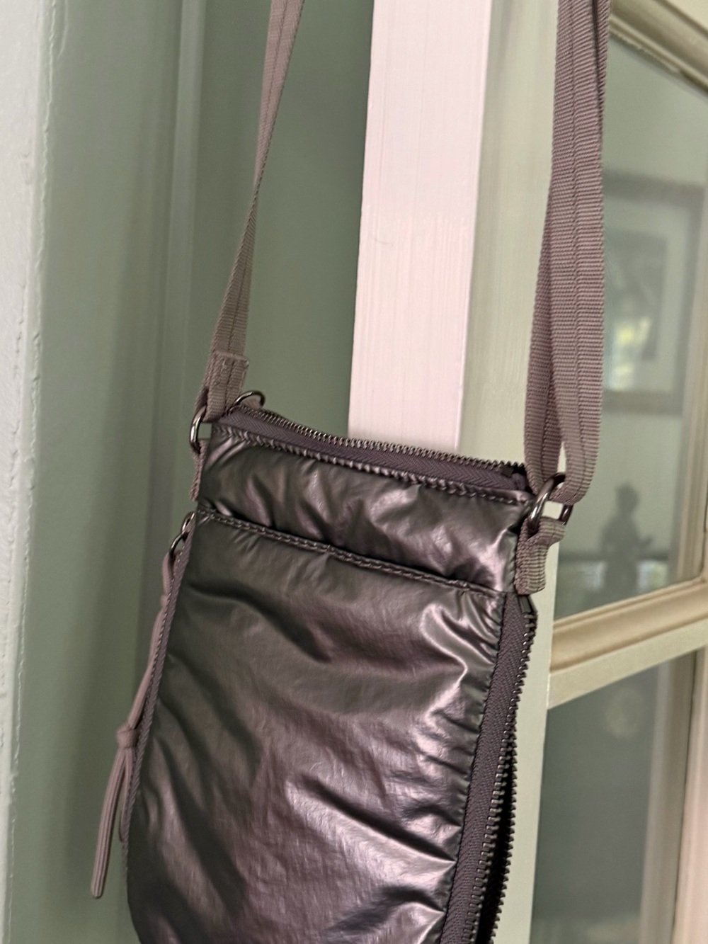 Vince Camuto mini Metallic Pewter Crossbody Bag